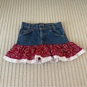 Levi's Blue Jean Denim Skirt with Red Bandana Ruffle - Size: Girl’s 25 (10 - 12)